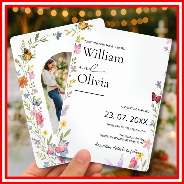 Floral Wildblume Elegant Boho Butterflies Hochzeit Einladung (Von Creator hochgeladen)