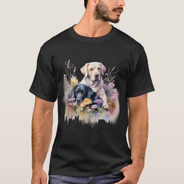 Floral Wildblume Hund Labrador Retriever T-Shirt (Vorderseite)