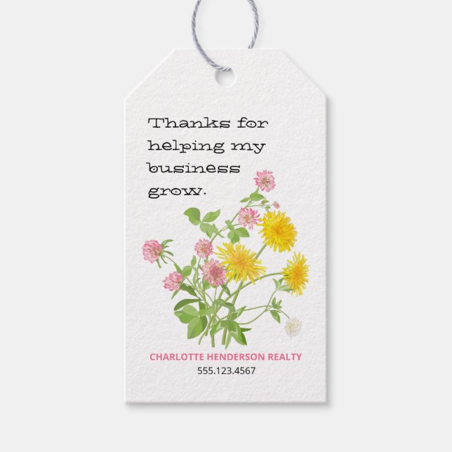 Floral Wildblume Kunde Vielen Dank Geschenkanhänger (Vorderseite)