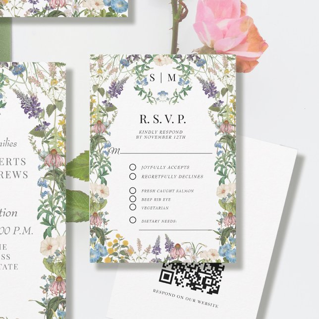 Floral Wildblume Meadow Spring QR-Code Hochzeit RSVP Karte (Von Creator hochgeladen)