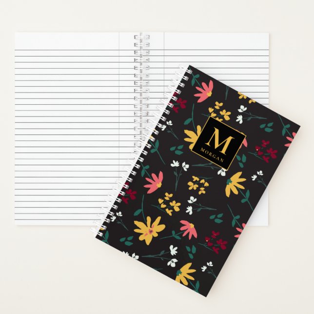 Floral Wildblume Modernes Monogramm Personalisiert Notizbuch (Innen)