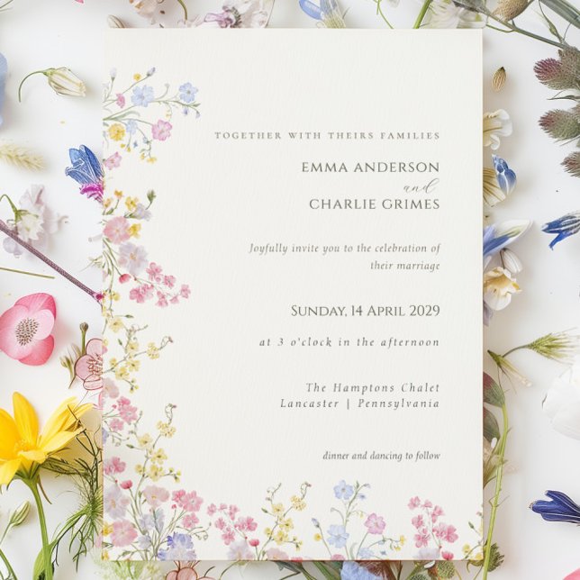 Floral Wildflower Meadow Spring Summer Wedding Einladung (Floral Wildflower Meadow Spring Summer Wedding Invitation)