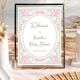 Floral Wildflower Pink Green Baby Shower Welcome  Poster