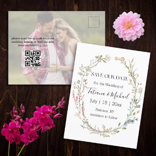 Floral Wildflower QR-Code Foto Save-the-Date-Karte Ankündigungspostkarte