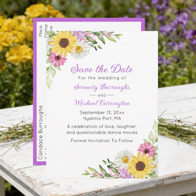 Floral Wildflower Save the Date Wedding Postkarte (Von Creator hochgeladen)