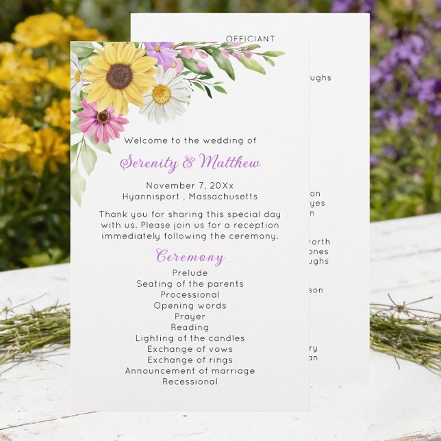 Floral Wildflower Sunflower Daisy Wedding Program (Von Creator hochgeladen)