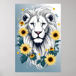 Floral Wildlife African Safari White Lion Poster