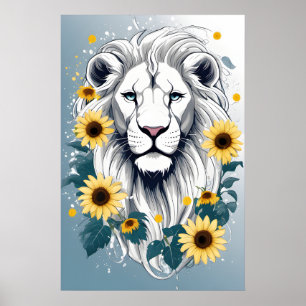 Floral Wildlife African Safari White Lion Poster