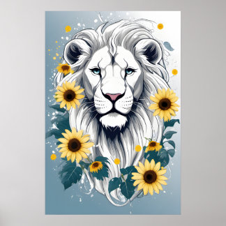 Floral Wildlife African Safari White Lion Poster