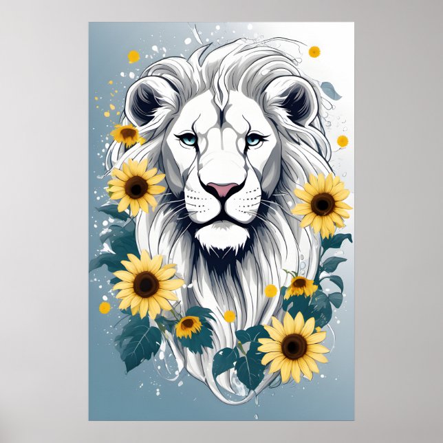 Floral Wildlife African Safari White Lion Poster (Vorne)