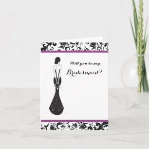 Floral Will You Be My Bridesmaid Card Purple Einladung