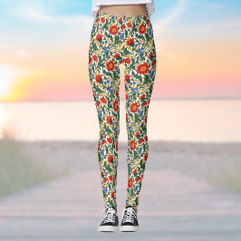 Floral Willam Morris Style Blue Red Gold Vintag Leggings