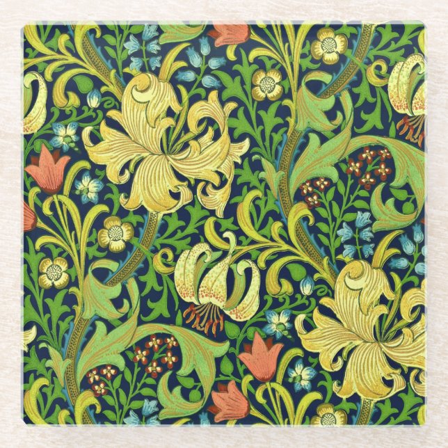 Floral William Morris Restauration Vintag Art Glasuntersetzer (Vorderseite)