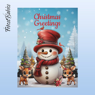 Floral Winter Deer Animal Wildlife Scene ☃️ 🦌 🎄 Feiertagspostkarte