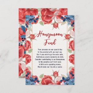 Floral Winter Red Blue Wedding Honeymoon Fund Begleitkarte