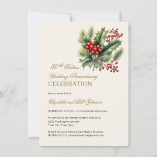 Floral Winter Thema Gold 50. Hochzeitstag Einladung