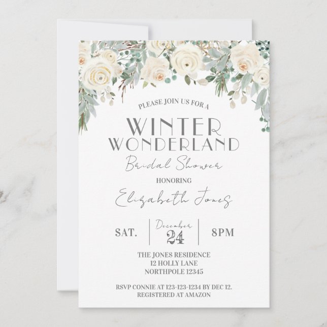 Floral Winter Wonderland Brautparty Einladung (Vorderseite)