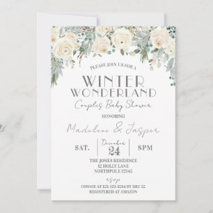 Floral Winter Wonderland, Paare Babydusche Einladung