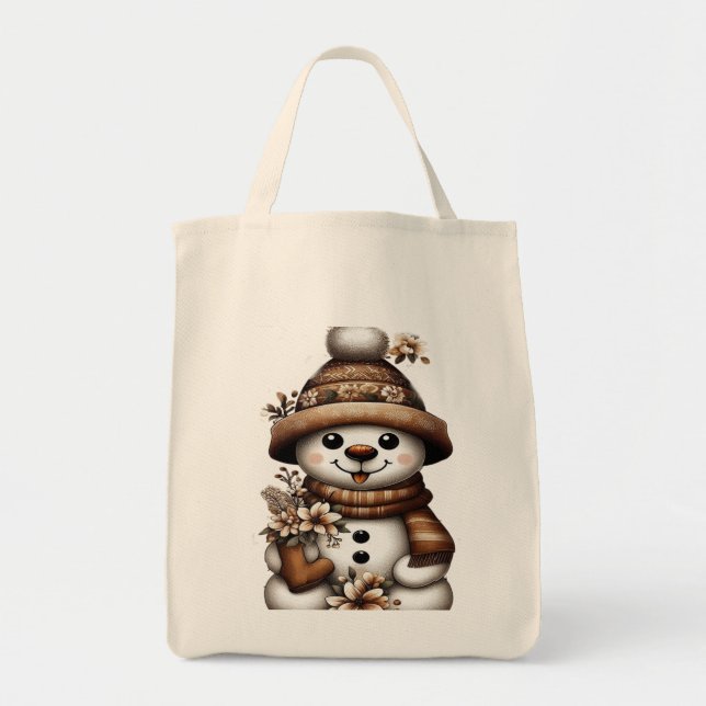 Floral Winter Wonderland Snowman Tragetasche (Vorne)