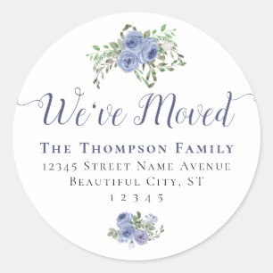 Floral Wir haben neue Familienadresse Blue Moving Runder Aufkleber