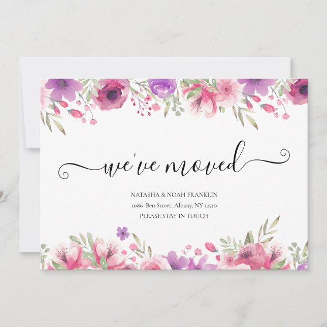 Floral Wir haben neue Script-Zuhause-Adresse versc (Vorderseite)