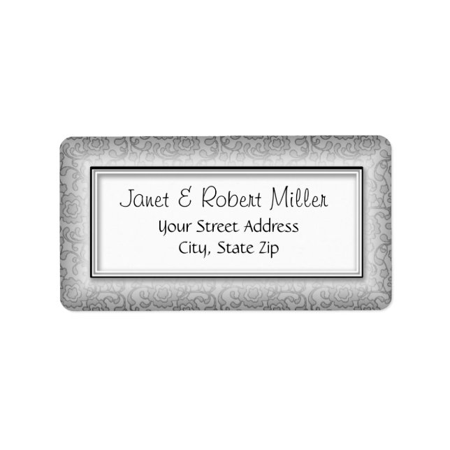 Floral Wirbel Silver Address Labels Adressaufkleber (Vorne)