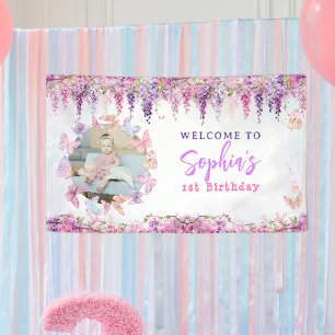 Floral Wisteria Gold Butterfly Kindergeburtstag Fo Banner