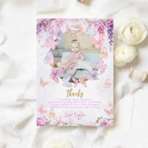 Floral Wisteria Gold Butterfly Kindergeburtstag Fo Dankeskarte