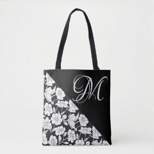 "Floral with White Initial M" Tote Bag
