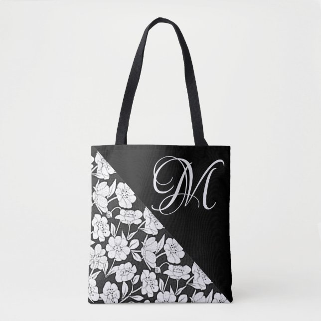 "Floral with White Initial M" Tote Bag (Vorderseite)