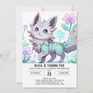 Floral Wolf Digital Geburtstag Einladung