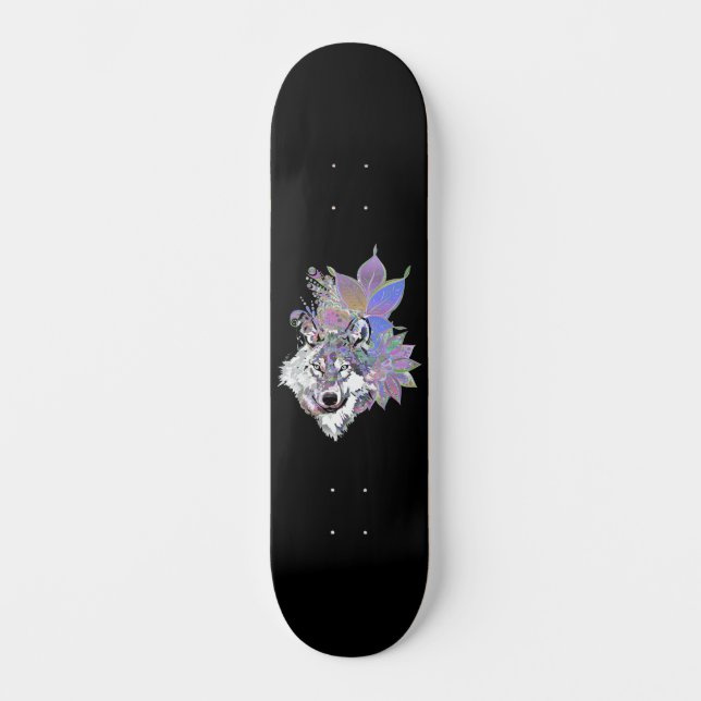 Floral Wolf I Skateboard (Vorderseite)