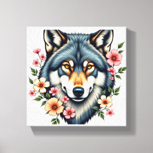 Floral Wolf Stretched Canvas Print Leinwanddruck