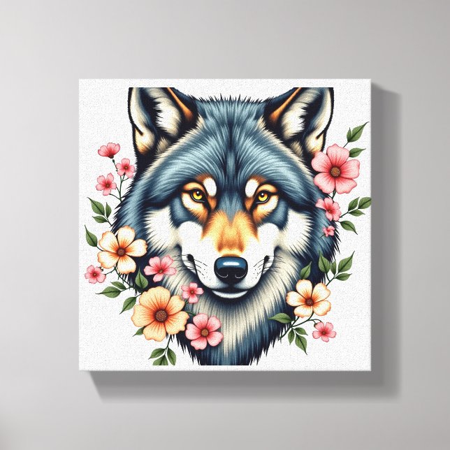 Floral Wolf Stretched Canvas Print Leinwanddruck (Vorderseite)