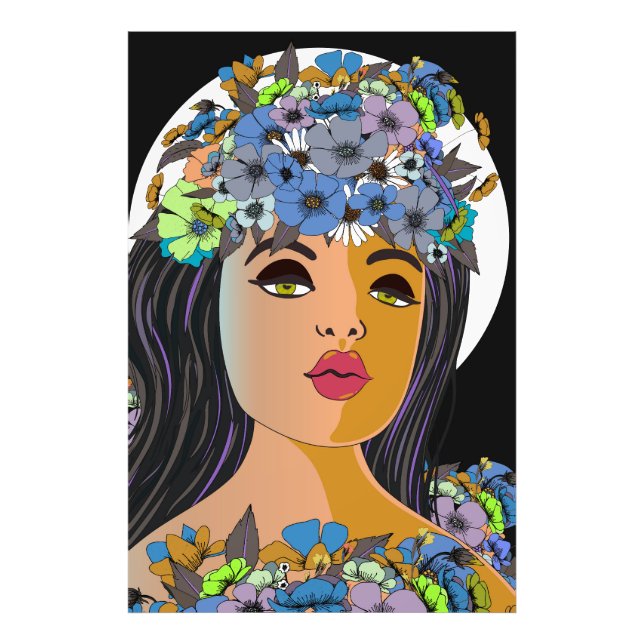 Floral Woman Crown of Flowers Fotodruck (Vorne)