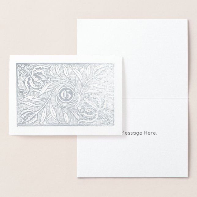 Floral Woodcut Monogramm drucken Folienkarte (Anzeige)