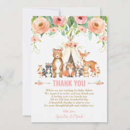 Floral Woodland Animals Baby Shower Forest Girl Dankeskarte