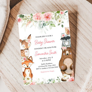 Floral Woodland-Tiere Baby Shower Einladung