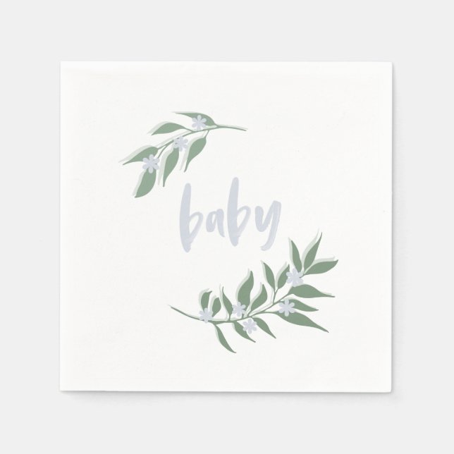 Floral Wreath Baby Blue Napkin | Babydusche Serviette (Vorderseite)