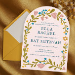 Floral Wreath Bat Mitzvah Handgezeichnet Custom Ar Einladung<br><div class="desc">Perfekte Karte, um eine Bar mitzvah, Fledermausmitzvah oder andere jüdische Feier anzukündigen! Handgemachte Kunst für Sie! Vollständig anpassbar! Klicken Sie auf "Personalisieren" oben, um den Text zu bearbeiten. Klicken Sie auf "Bearbeiten mit dem Designwerkzeug", um die Schriftart, Farben und Einstellungen anzupassen. Auch können Sie den Kartenstil leicht ändern, um quadratische...</div>