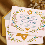 Floral Wreath Bat Mitzvah Handgezeichnet Custom Einladung<br><div class="desc">Perfekte Karte, um eine Bar mitzvah, Fledermausmitzvah oder andere jüdische Feier anzukündigen! Handgemachte Kunst für Sie! Vollständig anpassbar! Klicken Sie auf "Personalisieren" oben, um den Text zu bearbeiten. Klicken Sie auf "Bearbeiten mit dem Designwerkzeug", um die Schriftart, Farben und Einstellungen anzupassen. Auch können Sie den Kartenstil so ändern, dass er...</div>
