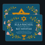 Floral Wreath Bat Mitzvah Handgezeichnet Custom Einladung<br><div class="desc">Perfekte Karte, um eine Bar mitzvah, Fledermausmitzvah oder andere jüdische Feier anzukündigen! Handgemachte Kunst für Sie! Vollständig anpassbar! Klicken Sie auf "Personalisieren" oben, um den Text zu bearbeiten. Klicken Sie auf "Bearbeiten mit dem Designwerkzeug", um die Schriftart, Farben und Einstellungen anzupassen. Auch können Sie den Kartenstil so ändern, dass er...</div>