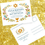 Floral Wreath Bat Mitzvah Handgezeichnet Custom Postkarte<br><div class="desc">Perfekte Postkarte, um eine Bar mitzvah, Fledermausmitzvah oder andere jüdische Feier anzukündigen! Handgemachte Kunst für Sie! Vollständig anpassbar! Klicken Sie auf "Personalisieren" oben, um den Text zu bearbeiten. Klicken Sie auf "Bearbeiten mit dem Designwerkzeug", um die Schriftart, Farben und Einstellungen anzupassen. AUCH als Flachkarte oder als Download erhältlich, Karo meinen...</div>