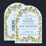 Floral Wreath Bat Mitzvah Handgezeichnet Custom QR Einladung<br><div class="desc">Perfekte Karte, um eine Bar mitzvah, Fledermausmitzvah oder andere jüdische Feier anzukündigen! Handgemachte Kunst für Sie! Vollständig anpassbar! Klicken Sie auf "Personalisieren" oben, um den Text zu bearbeiten und Ihren Link zum QR-Code auf der Rückseite hinzuzufügen (Karo mein Shop für alternative Designs mit benutzerdefiniertem Foto). Klicken Sie auf "Bearbeiten mit...</div>