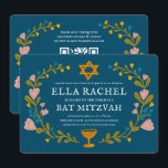 Floral Wreath Bat Mitzvah Handgezeichnet Custom QR Einladung<br><div class="desc">Perfekte Karte, um eine Bar mitzvah, Fledermausmitzvah oder andere jüdische Feier anzukündigen! Handgemachte Kunst für Sie! Vollständig anpassbar! Klicken Sie auf "Personalisieren" oben, um den Text zu bearbeiten und Ihre Links zum QR-Code auf der Rückseite hinzuzufügen. Klicken Sie auf "Bearbeiten mit dem Designwerkzeug", um die Schriftart, Farben und Einstellungen anzupassen....</div>
