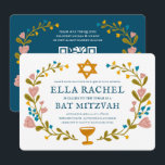 Floral Wreath Bat Mitzvah Handgezeichnet Custom QR Einladung<br><div class="desc">Perfekte Karte, um eine Bar mitzvah, Fledermausmitzvah oder andere jüdische Feier anzukündigen! Handgemachte Kunst für Sie! Vollständig anpassbar! Klicken Sie auf "Personalisieren" oben, um den Text zu bearbeiten und Ihre Links zum QR-Code auf der Rückseite hinzuzufügen. Klicken Sie auf "Bearbeiten mit dem Designwerkzeug", um die Schriftart, Farben und Einstellungen anzupassen....</div>