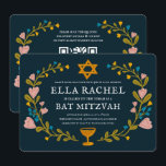 Floral Wreath Bat Mitzvah Handgezeichnet Custom QR Einladung<br><div class="desc">Perfekte Karte, um eine Bar mitzvah, Fledermausmitzvah oder andere jüdische Feier anzukündigen! Handgemachte Kunst für Sie! Vollständig anpassbar! Klicken Sie auf "Personalisieren" oben, um den Text zu bearbeiten und Ihre Links zum QR-Code auf der Rückseite hinzuzufügen. Klicken Sie auf "Bearbeiten mit dem Designwerkzeug", um die Schriftart, Farben und Einstellungen anzupassen....</div>