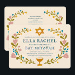 Floral Wreath Bat Mitzvah Handgezeichnet Custom QR Einladung<br><div class="desc">Perfekte Karte, um eine Bar mitzvah, Fledermausmitzvah oder andere jüdische Feier anzukündigen! Handgemachte Kunst für Sie! Vollständig anpassbar! Klicken Sie oben auf "Personalisieren", um den Text zu bearbeiten und den QR-Code auf der Rückseite mit einem eigenen Link zu versehen. Klicken Sie auf "Bearbeiten mit dem Designwerkzeug", um die Schriftart, Farben...</div>