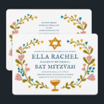 Floral Wreath Bat Mitzvah Handgezeichnet Custom QR Einladung<br><div class="desc">Perfekte Karte, um eine Bar mitzvah, Fledermausmitzvah oder andere jüdische Feier anzukündigen! Handgemachte Kunst für Sie! Vollständig anpassbar! Klicken Sie oben auf "Personalisieren", um den Text zu bearbeiten und den QR-Code auf der Rückseite mit einem eigenen Link zu versehen. Klicken Sie auf "Bearbeiten mit dem Designwerkzeug", um die Schriftart, Farben...</div>