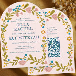 Floral Wreath Bat Mitzvah Handgezeichnet Custom QR Einladung<br><div class="desc">Perfekte Karte, um eine Bar mitzvah, Fledermausmitzvah oder andere jüdische Feier anzukündigen! Handgemachte Kunst für Sie! Vollständig anpassbar! Klicken Sie auf "Personalisieren" oben, um den Text zu bearbeiten und Ihren Link zum QR-Code auf der Rückseite hinzuzufügen (Karo mein Shop für alternative Designs mit benutzerdefiniertem Foto). Klicken Sie auf "Bearbeiten mit...</div>